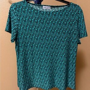 Iolani Women's Teal & Black Patterned Short Sleeve Top Size Large